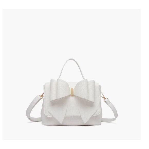 LIKE DREAMS/GROSSI Eva double bowtie leather top handle crossbody WHITE (New) - Picture 3 of 13